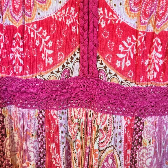 Bila Hot Pink Paisley Print Rayon Midi Dress | Made in India & Boho | Size XL - Picture 6 of 11